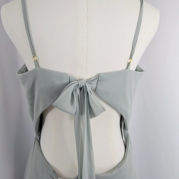 After Six Green Chiffon Open Tie Back Front Slit Maxi Dress Size 6R NWTF Read - Picture 9 of 16